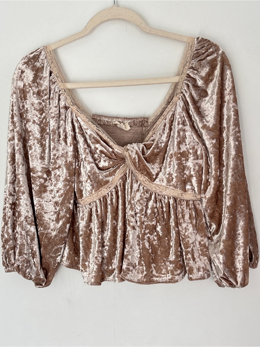 Entro Velvet Lace Cropped Top Small-Medium Neutral Beige Whimsigoth Grunge C65
